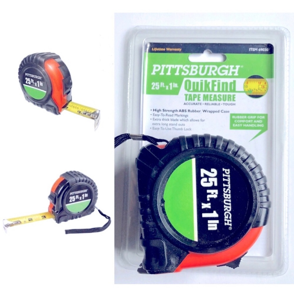 3/$15 NEW PITTSBURGH 25” Tape Measure with ABS Casing 25 ft. x 1in Black Orange
